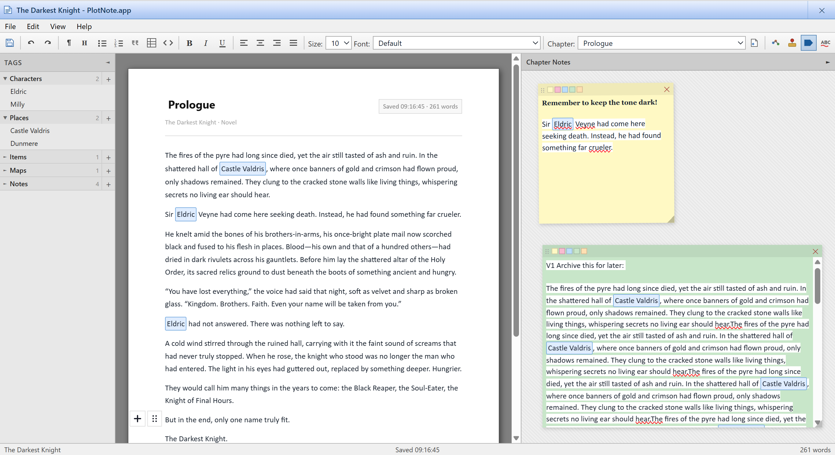 PlotNote chapter notes